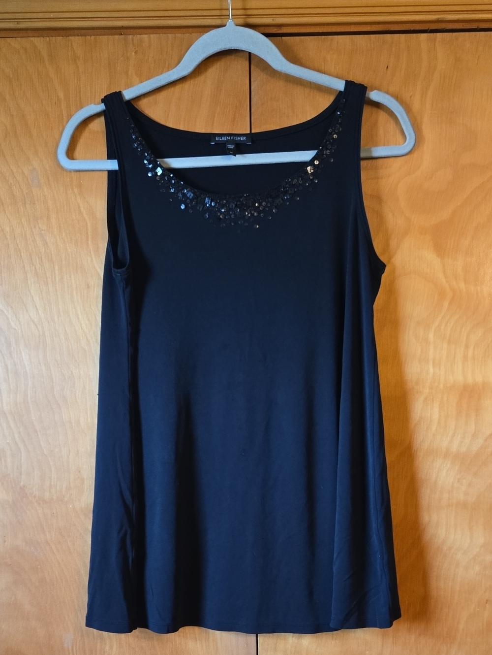 Eileen Fisher Black Sequin-Embellished Sleeveless Camisole